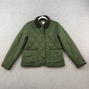 J Crew Jacket Womens Military Green Utility Quilted Corduroy Collar Coat Small *